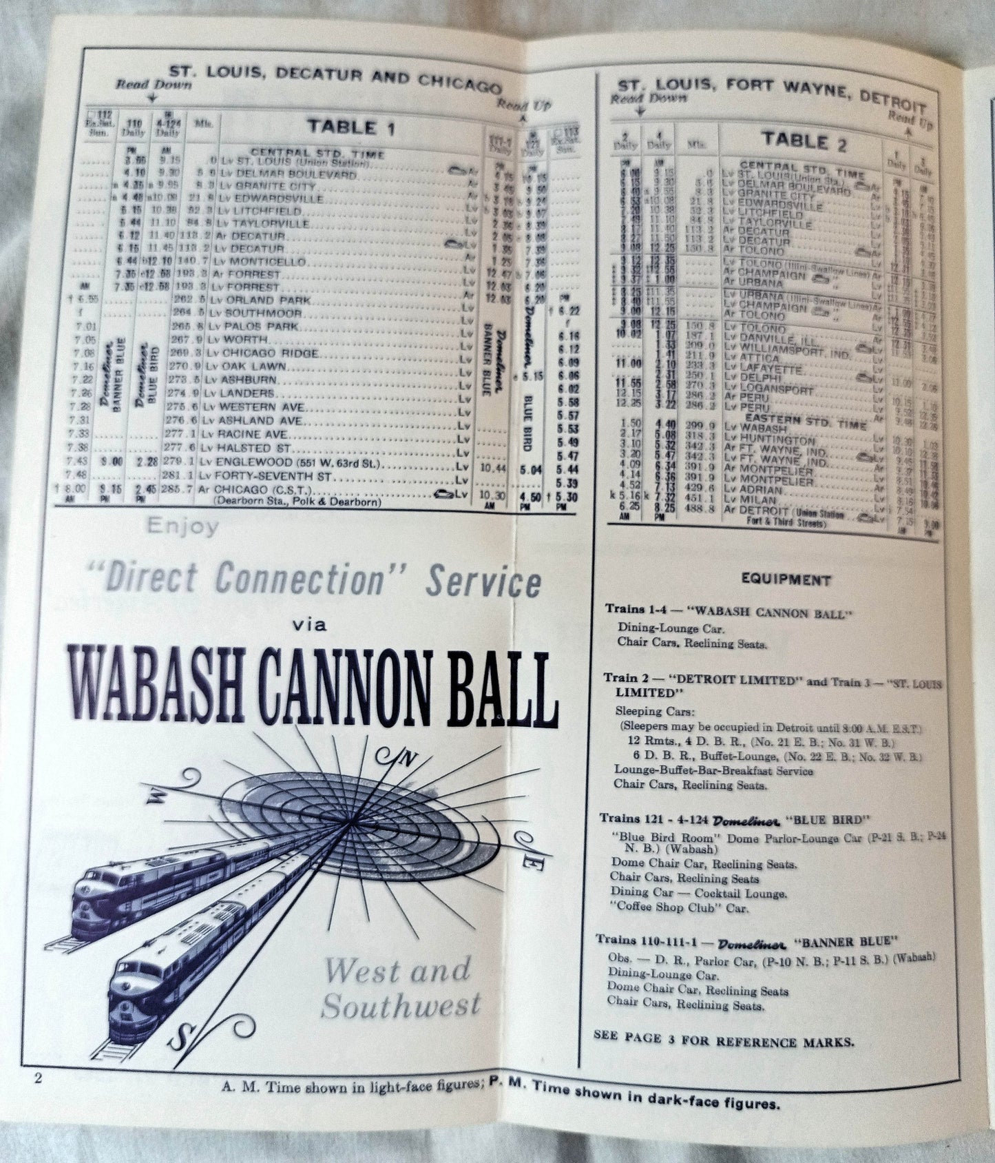 Wabash Railroad October 27 1963 Timetable Domeliner Cannon Ball - TulipStuff