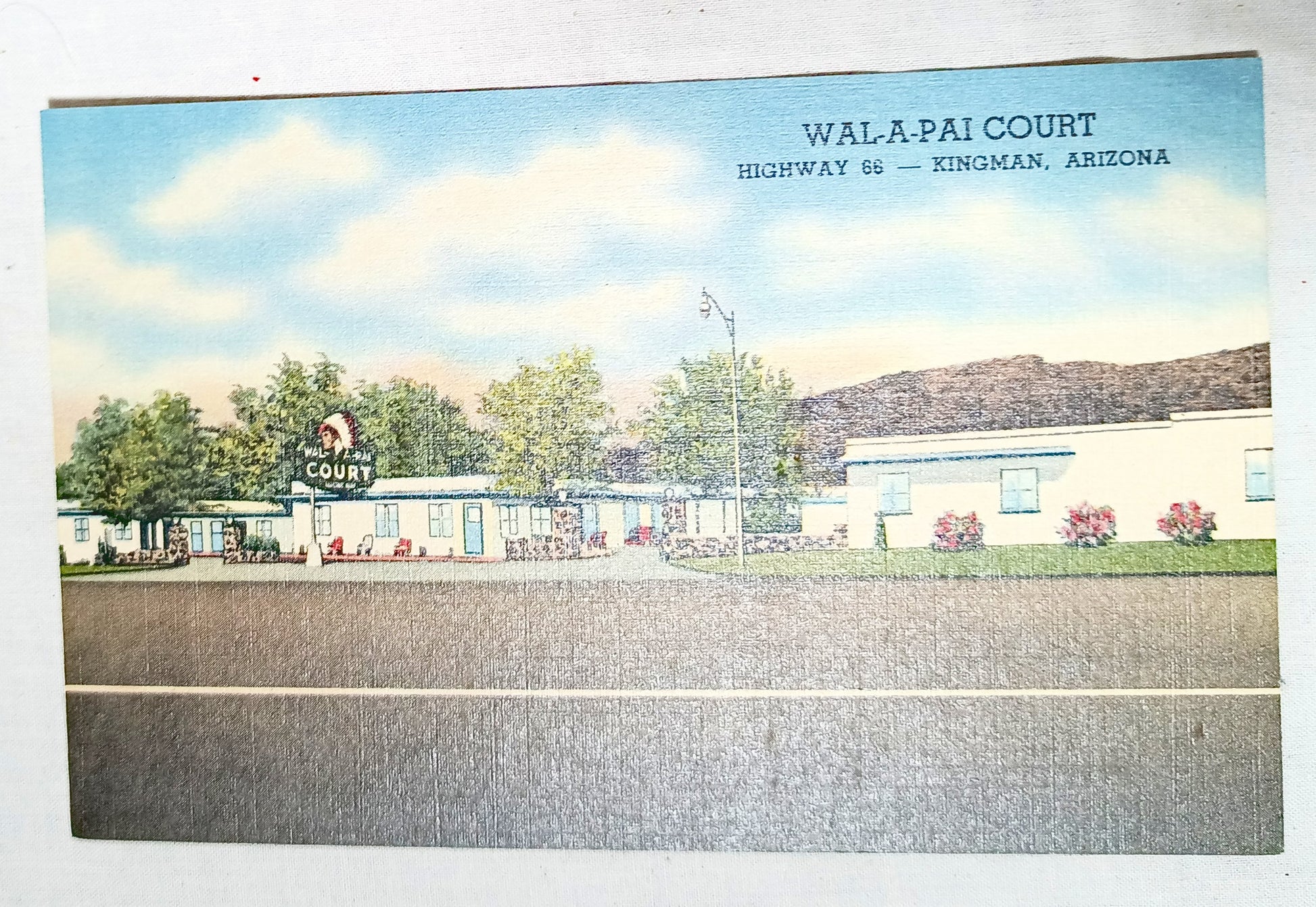Wal-A-Pai Court Motel Route 66 Kingman Arizona Linen Postcard 1940's - TulipStuff