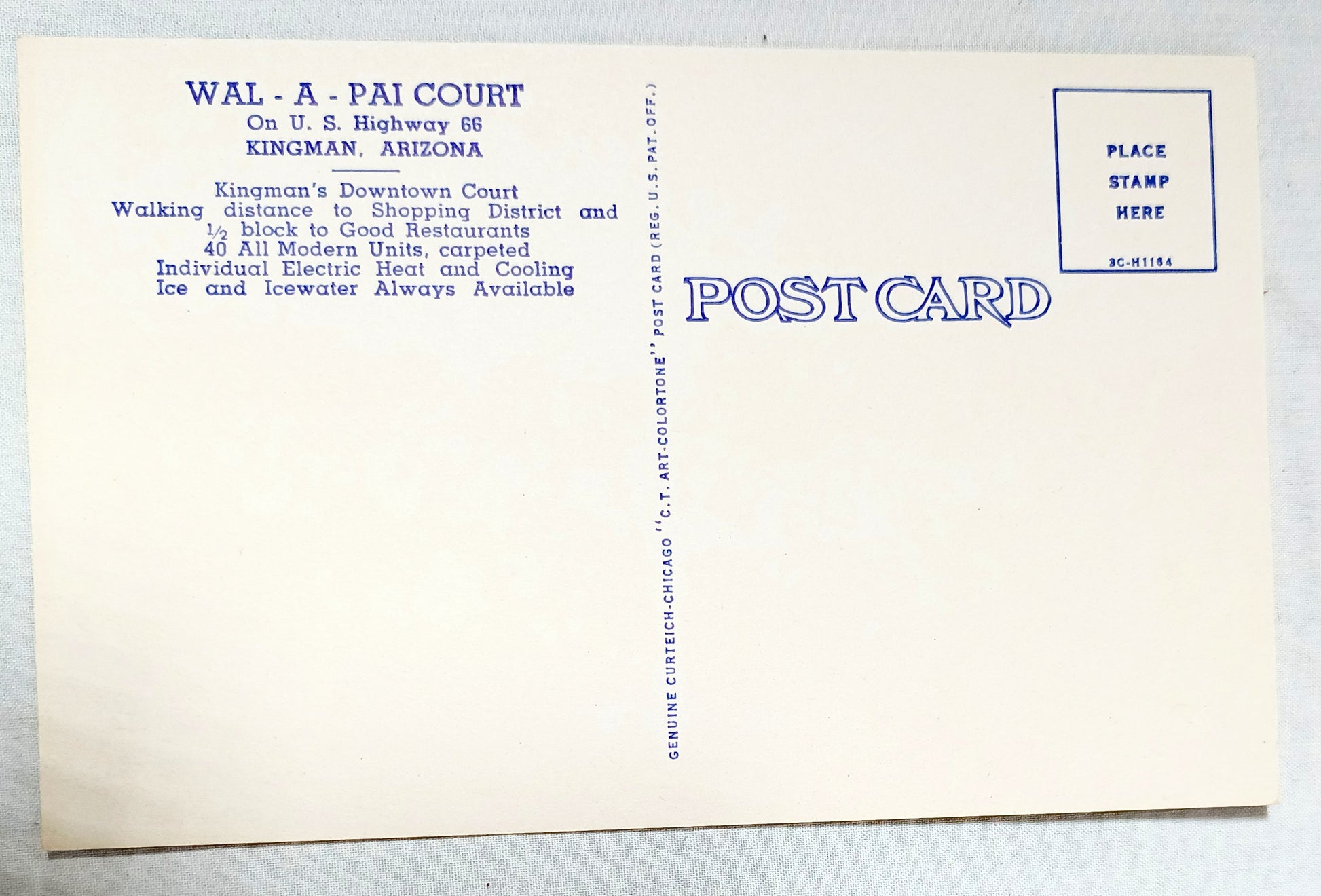 Wal-A-Pai Court Motel Route 66 Kingman Arizona Linen Postcard 1940's - TulipStuff