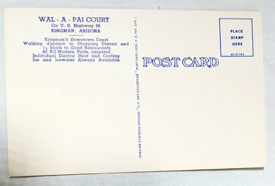 Wal-A-Pai Court Motel Route 66 Kingman Arizona Linen Postcard 1940's - TulipStuff