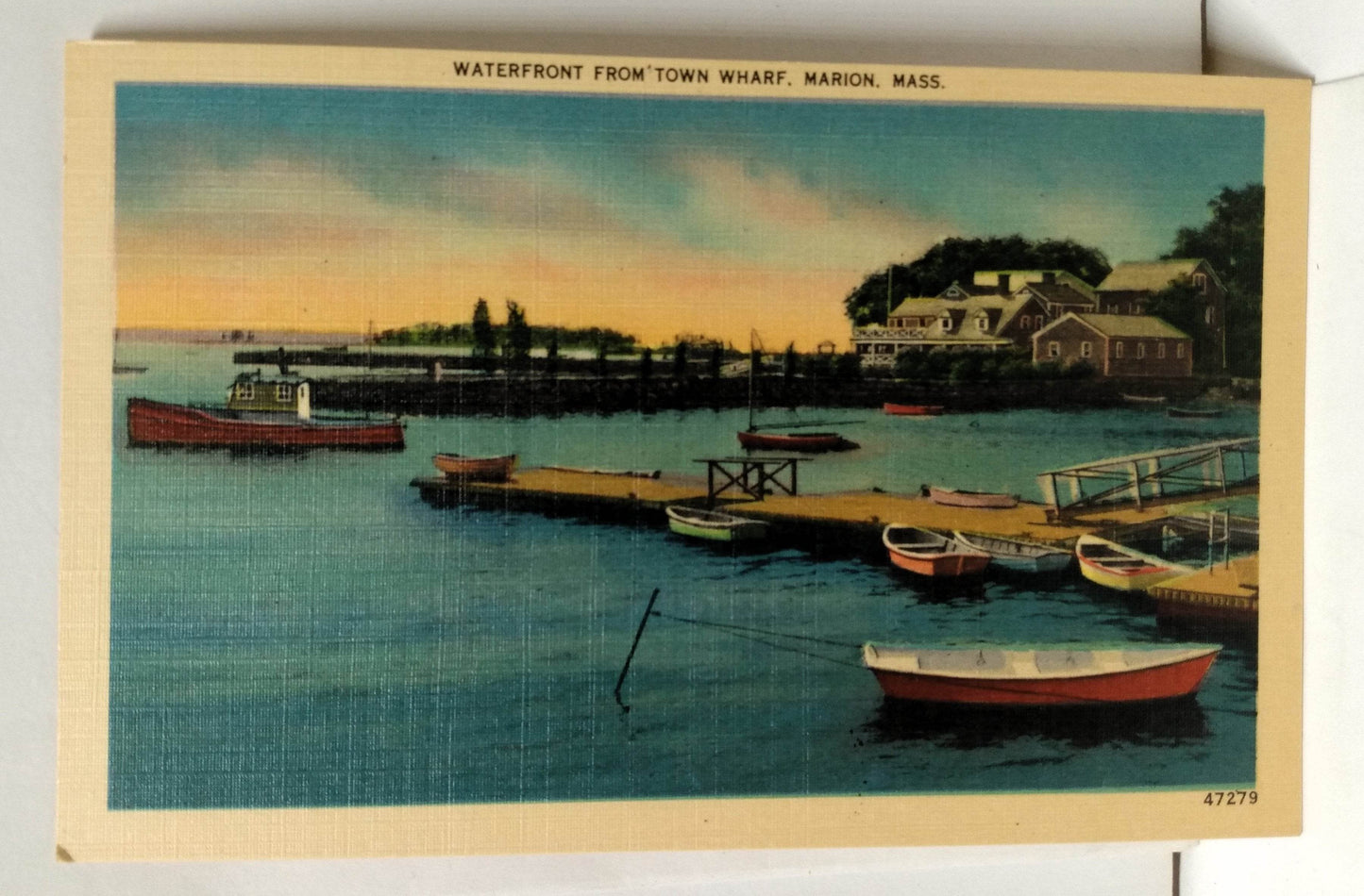 Waterfront From Town Wharf Marion Massachusetts 1940's Linen Postcard - TulipStuff