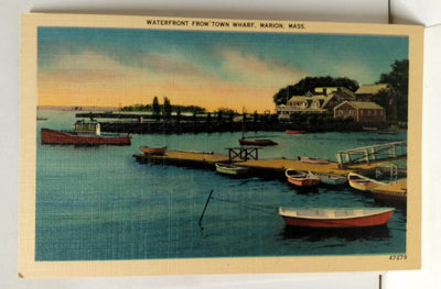 Waterfront From Town Wharf Marion Massachusetts 1940's Linen Postcard - TulipStuff