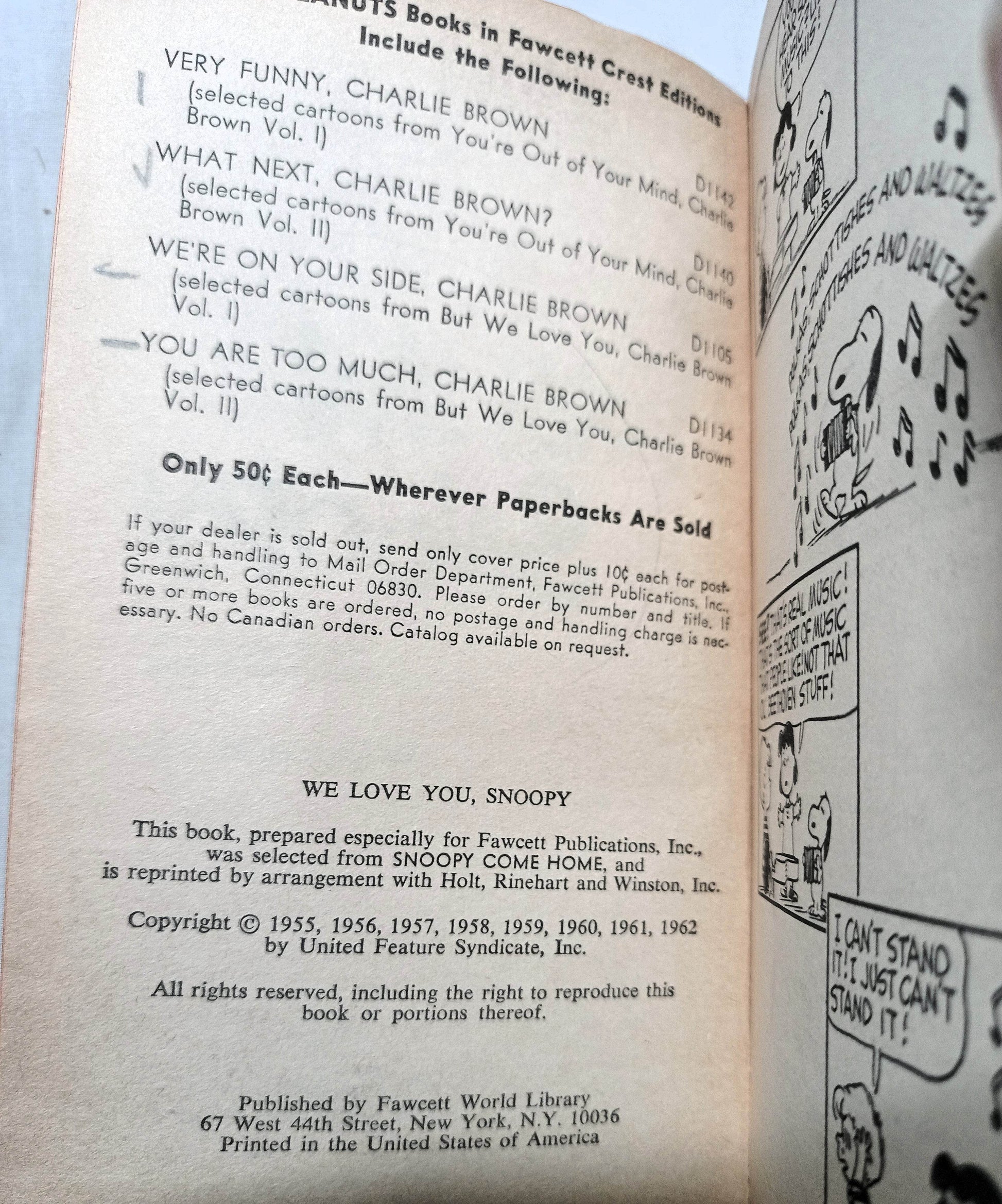 We Love You Snoopy Peanuts Charles M Schulz 1962 Printing Fawcett Crest - TulipStuff