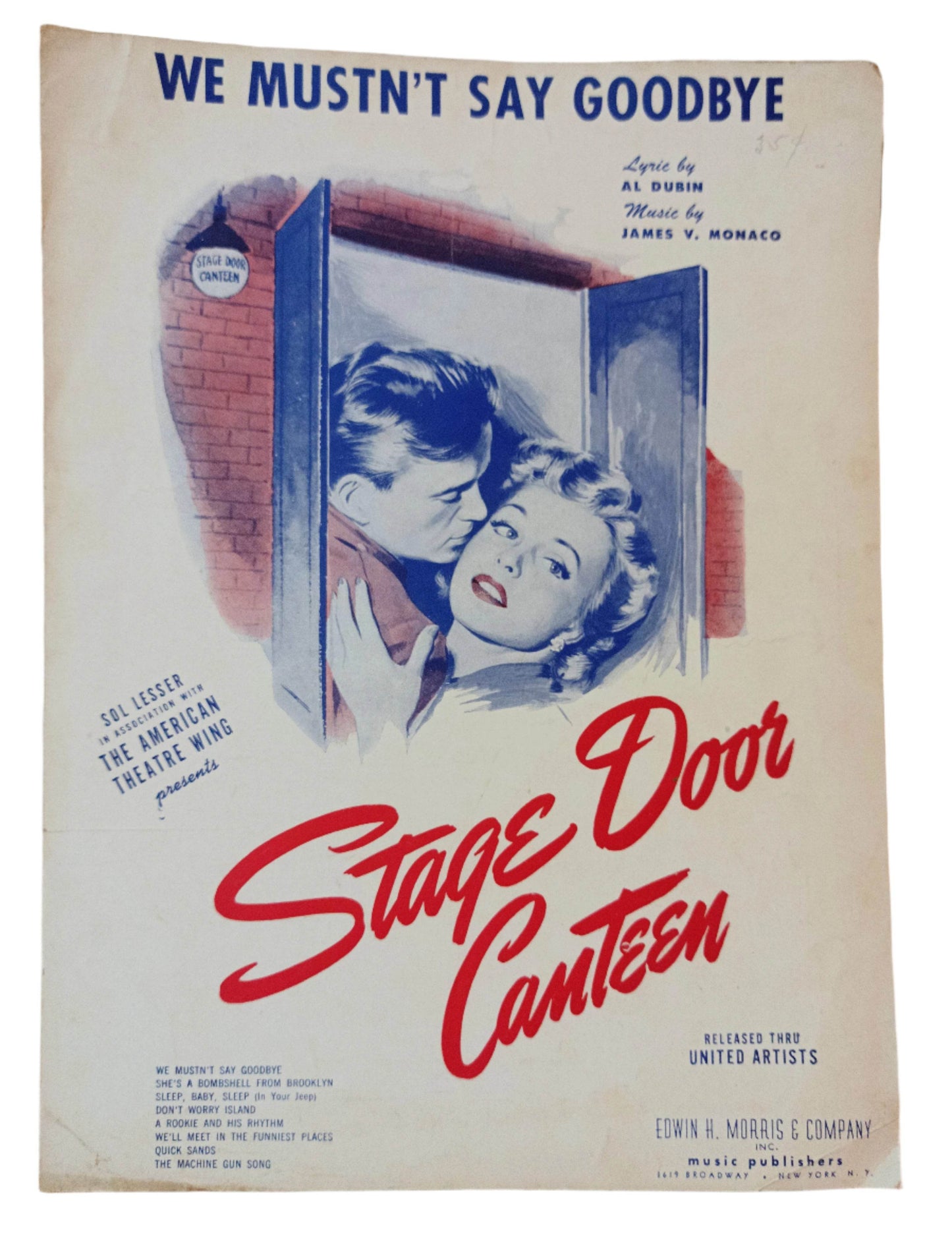 We Mustn't Say Goodbye Stage Door Canteen WW2 Sheet Music 1943 - TulipStuff