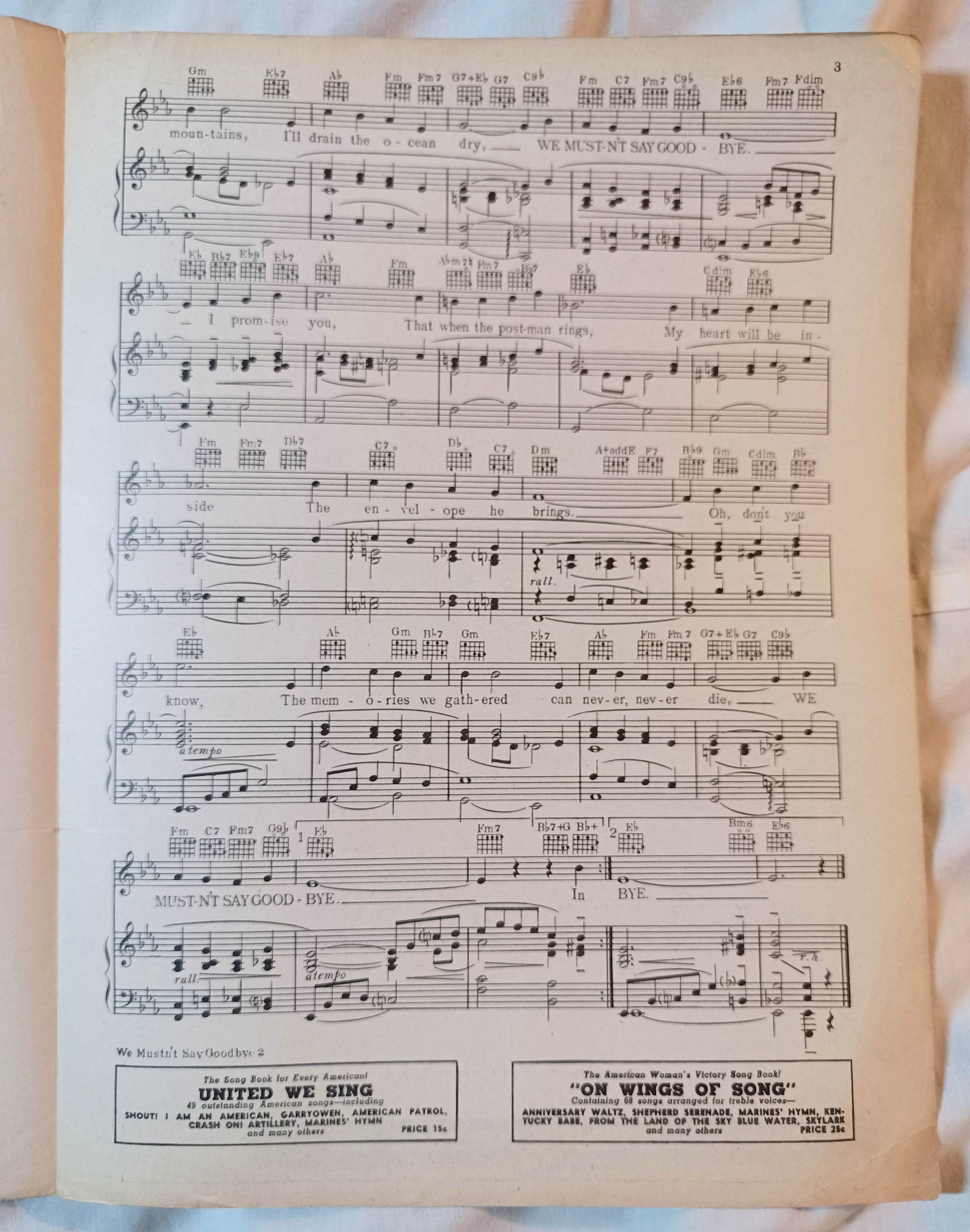 We Mustn't Say Goodbye Stage Door Canteen WW2 Sheet Music 1943 - TulipStuff