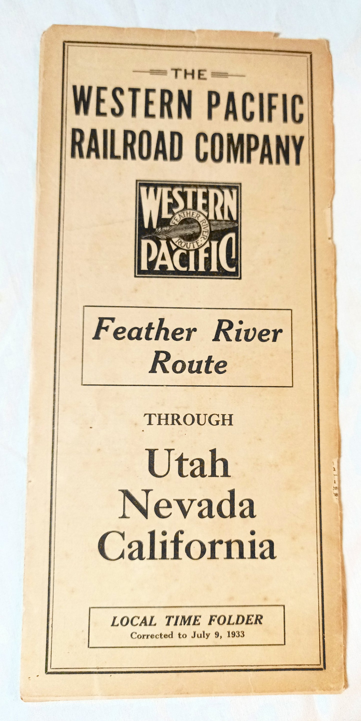 Western Pacific Railroad Feather River Route Timetable CA NV UT 1933 - TulipStuff