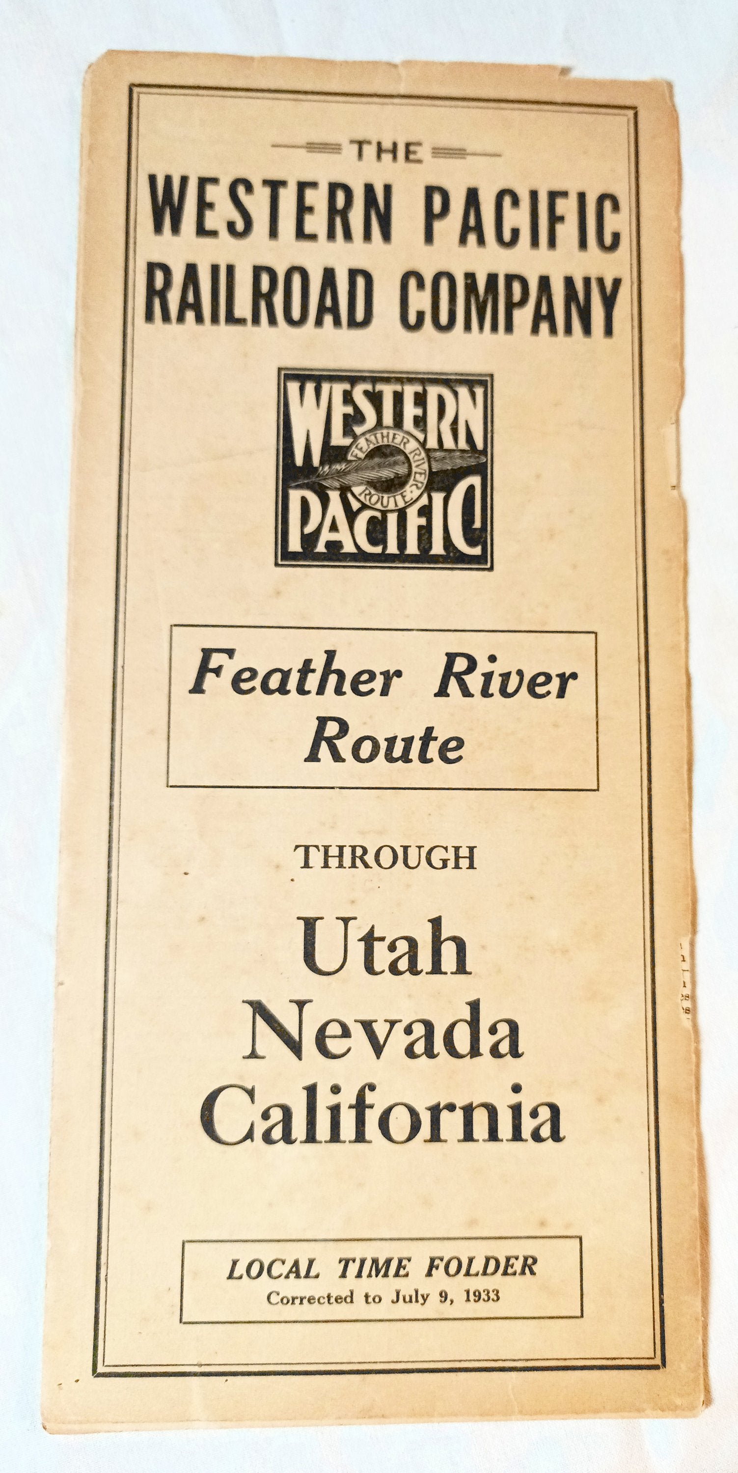 Western Pacific Railroad Feather River Route Timetable CA NV UT 1933 - TulipStuff