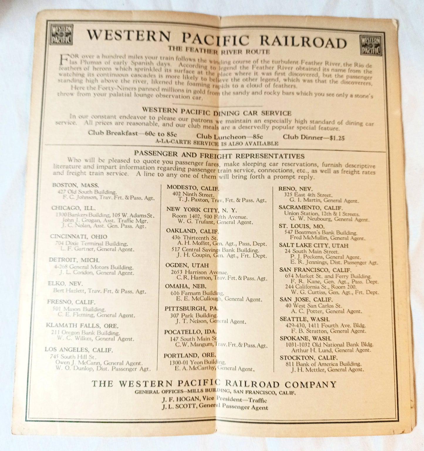 Western Pacific Railroad Feather River Route Timetable CA NV UT 1933 - TulipStuff