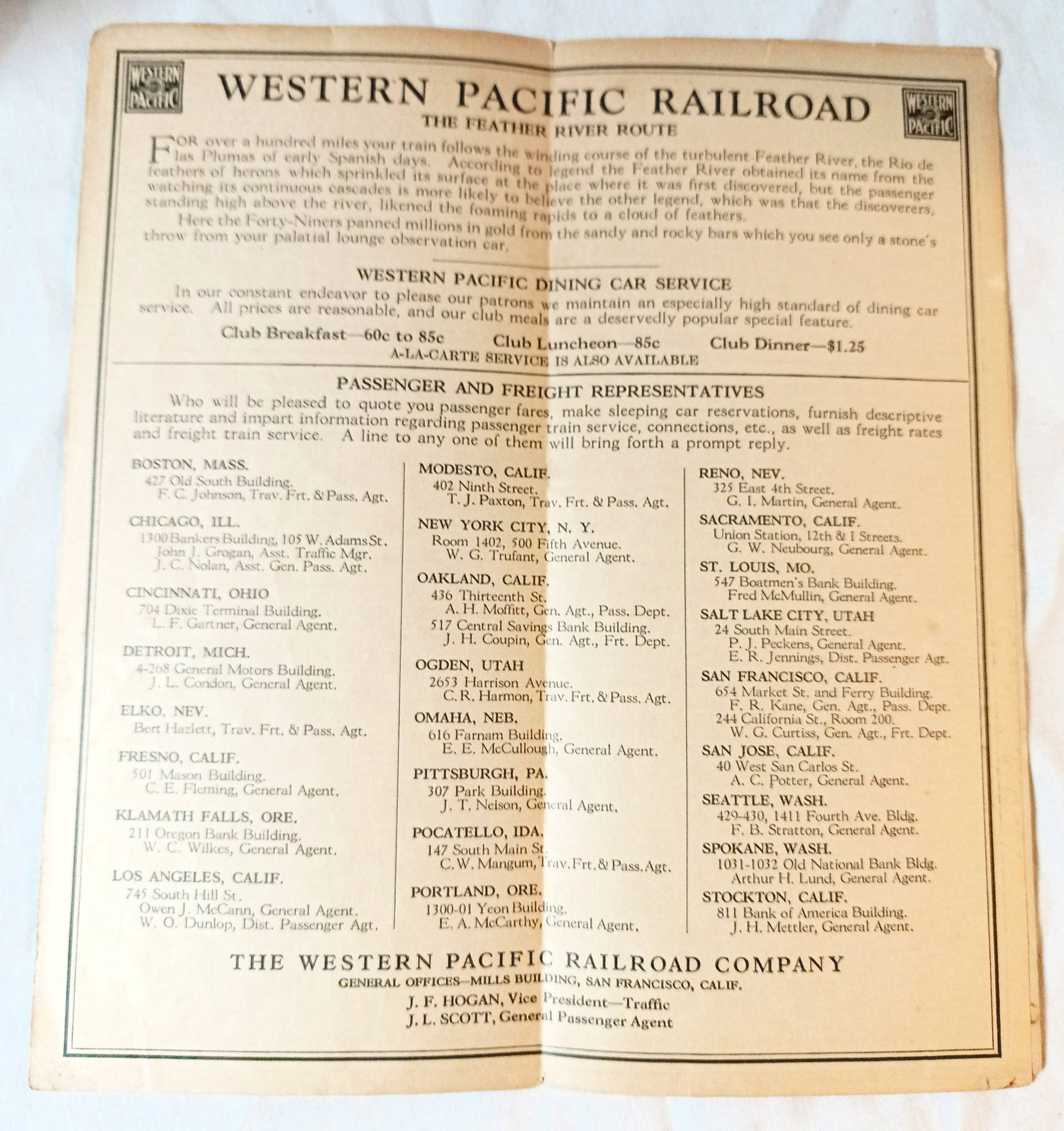 Western Pacific Railroad Feather River Route Timetable CA NV UT 1933 - TulipStuff