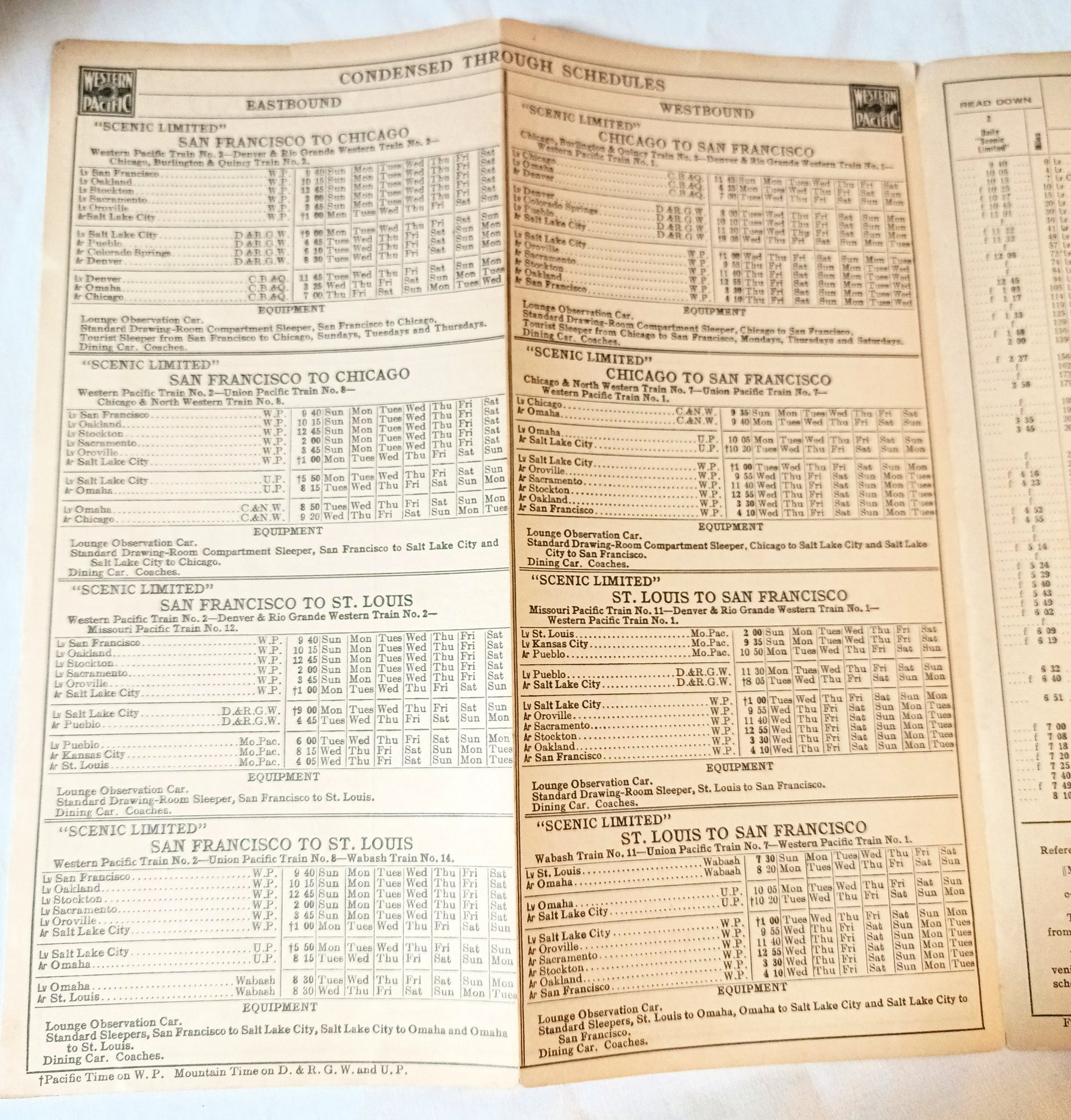 Western Pacific Railroad Feather River Route Timetable CA NV UT 1933 - TulipStuff