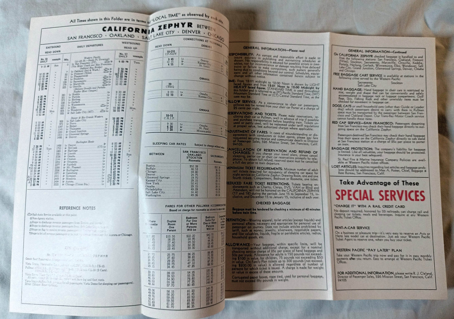 Western Pacific Railroad California Zephyr Vista-Dome 1967 Timetable - TulipStuff