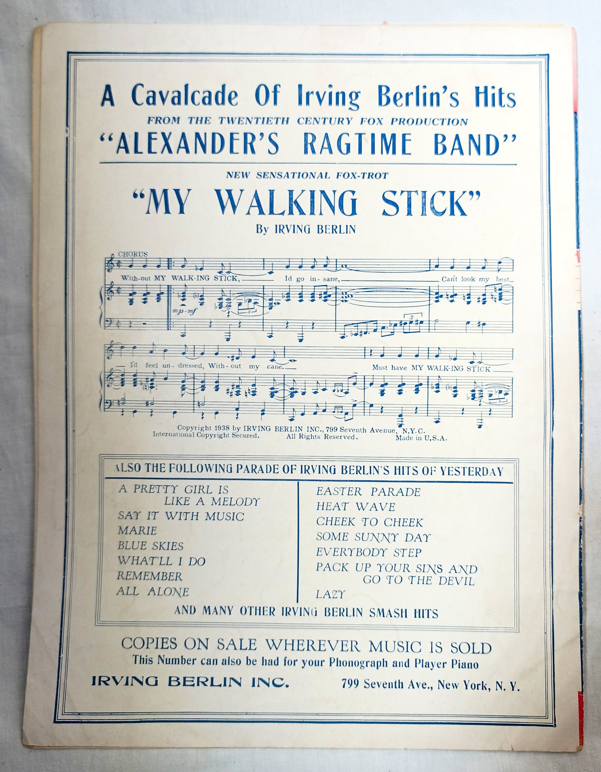What'll I Do Alexander's Ragtime Band Irving Berlin Sheet Music 1938 - TulipStuff