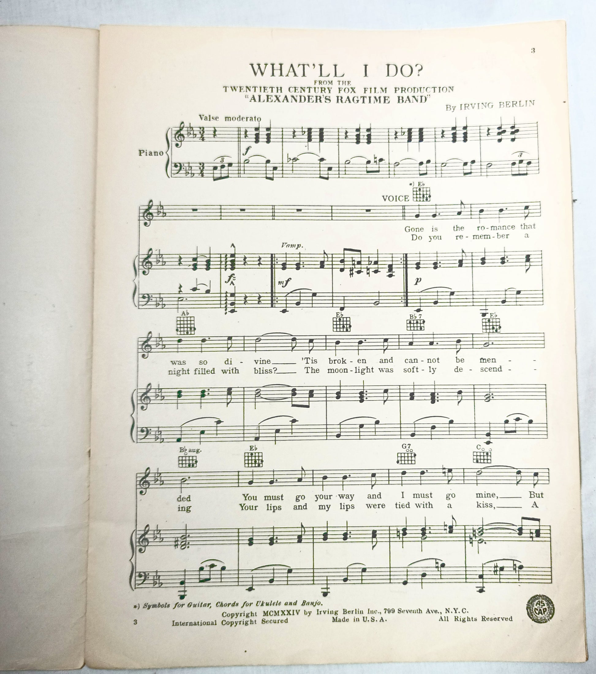 What'll I Do Alexander's Ragtime Band Irving Berlin Sheet Music 1938 - TulipStuff