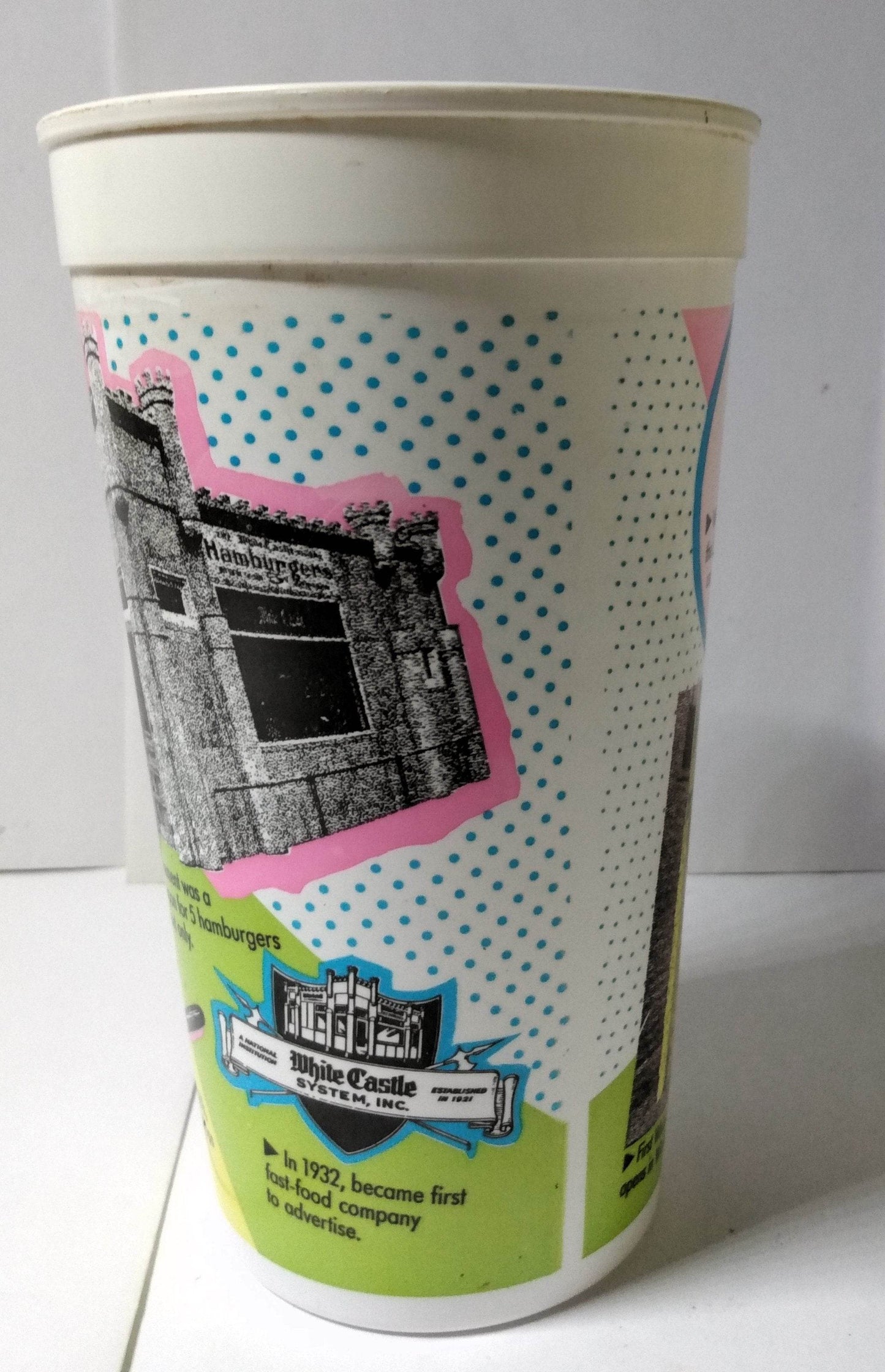 White Castle 70th Anniversary 20s 30s 40s 32 Oz Promo Plastic Cup 1991 - TulipStuff