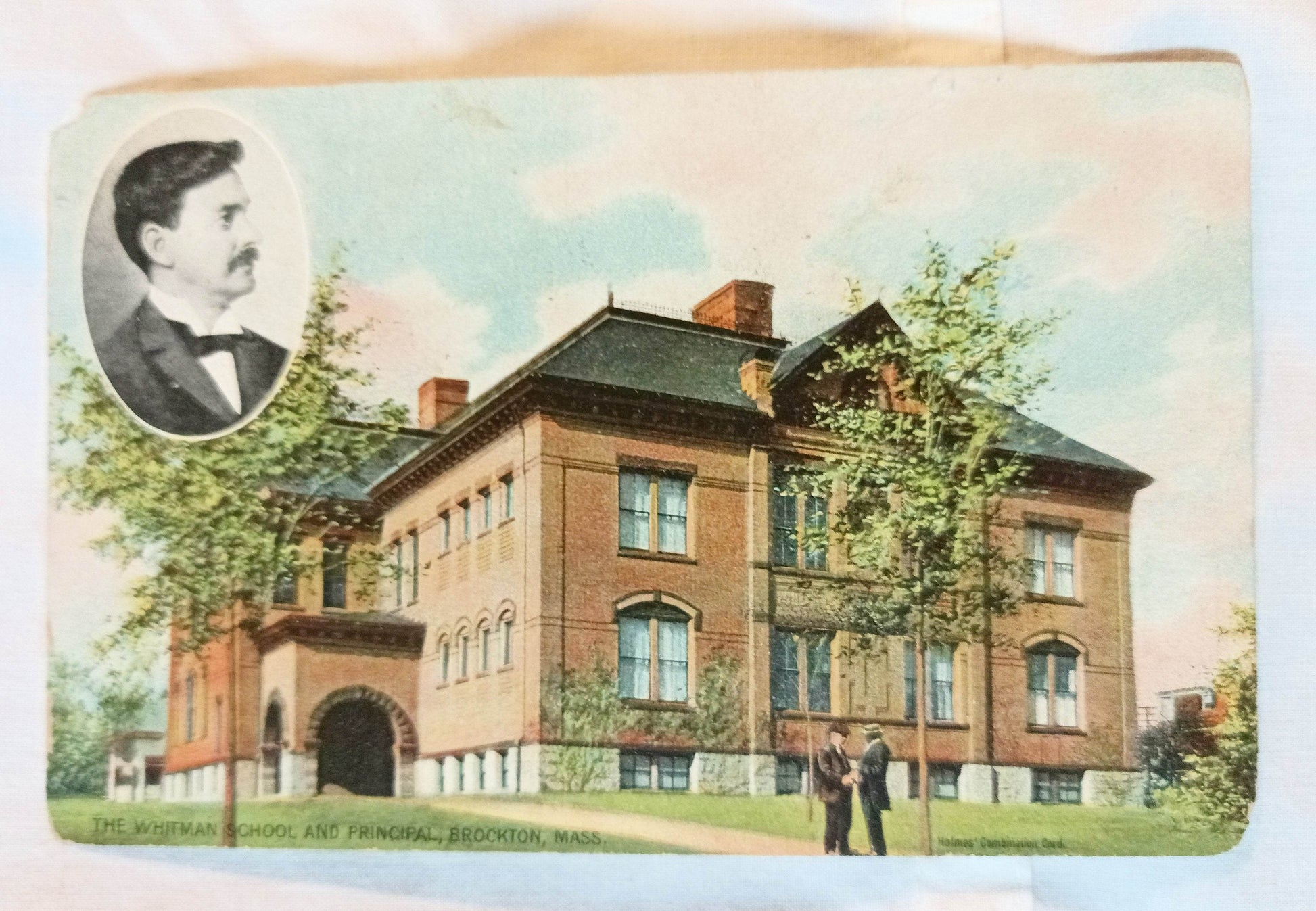Whitman School Principal Brockton Postcard Lexington Concord 1c Stamp - TulipStuff