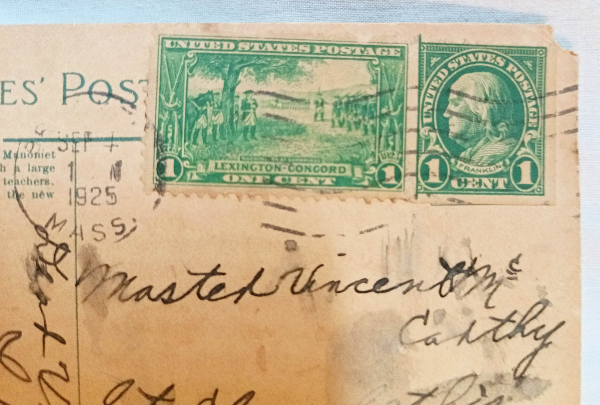 Whitman School Principal Brockton Postcard Lexington Concord 1c Stamp - TulipStuff