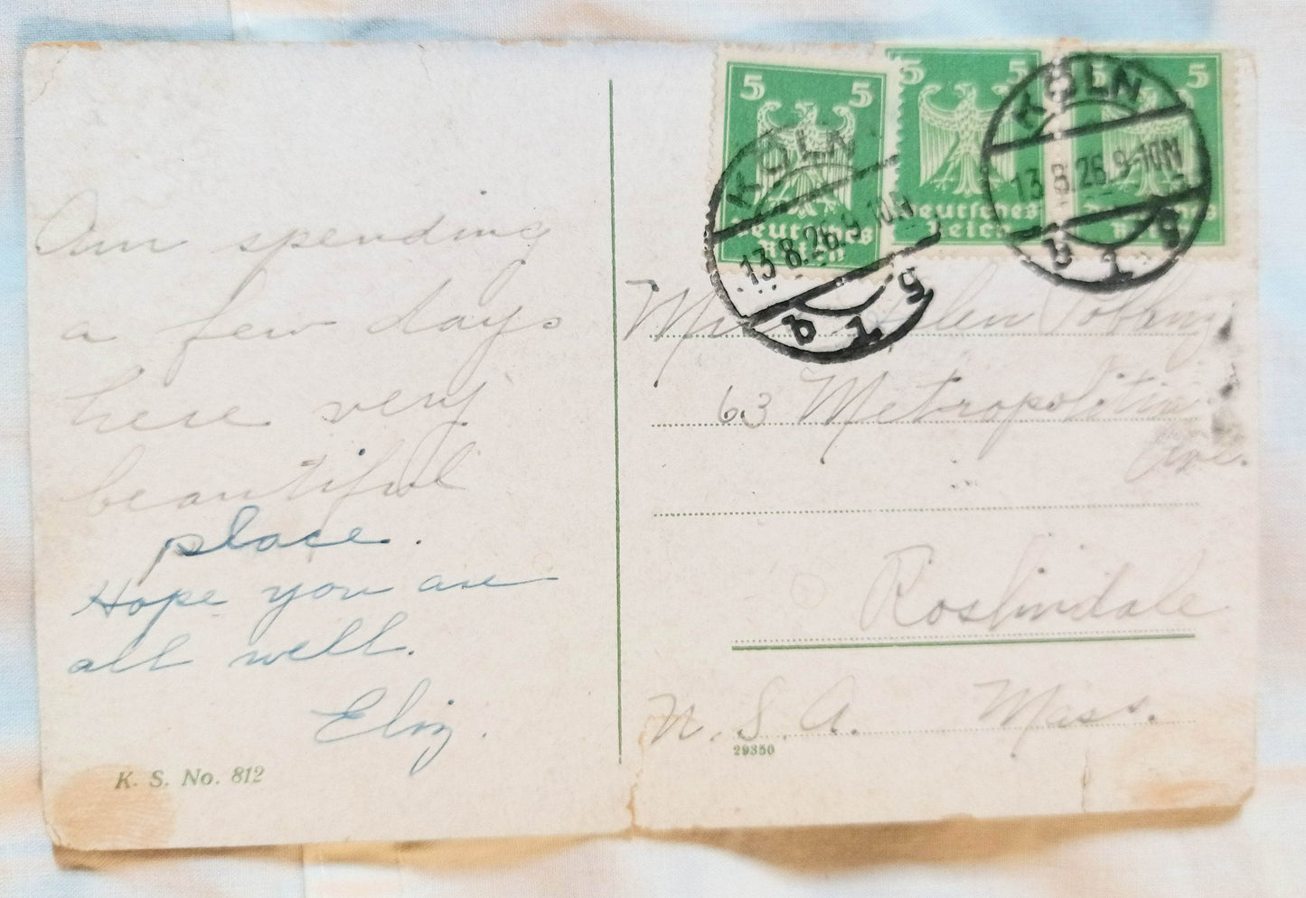 Wiesbaden Theatre Postcard Deutsche Reich Imperial Eagle Stamps 1926 - TulipStuff