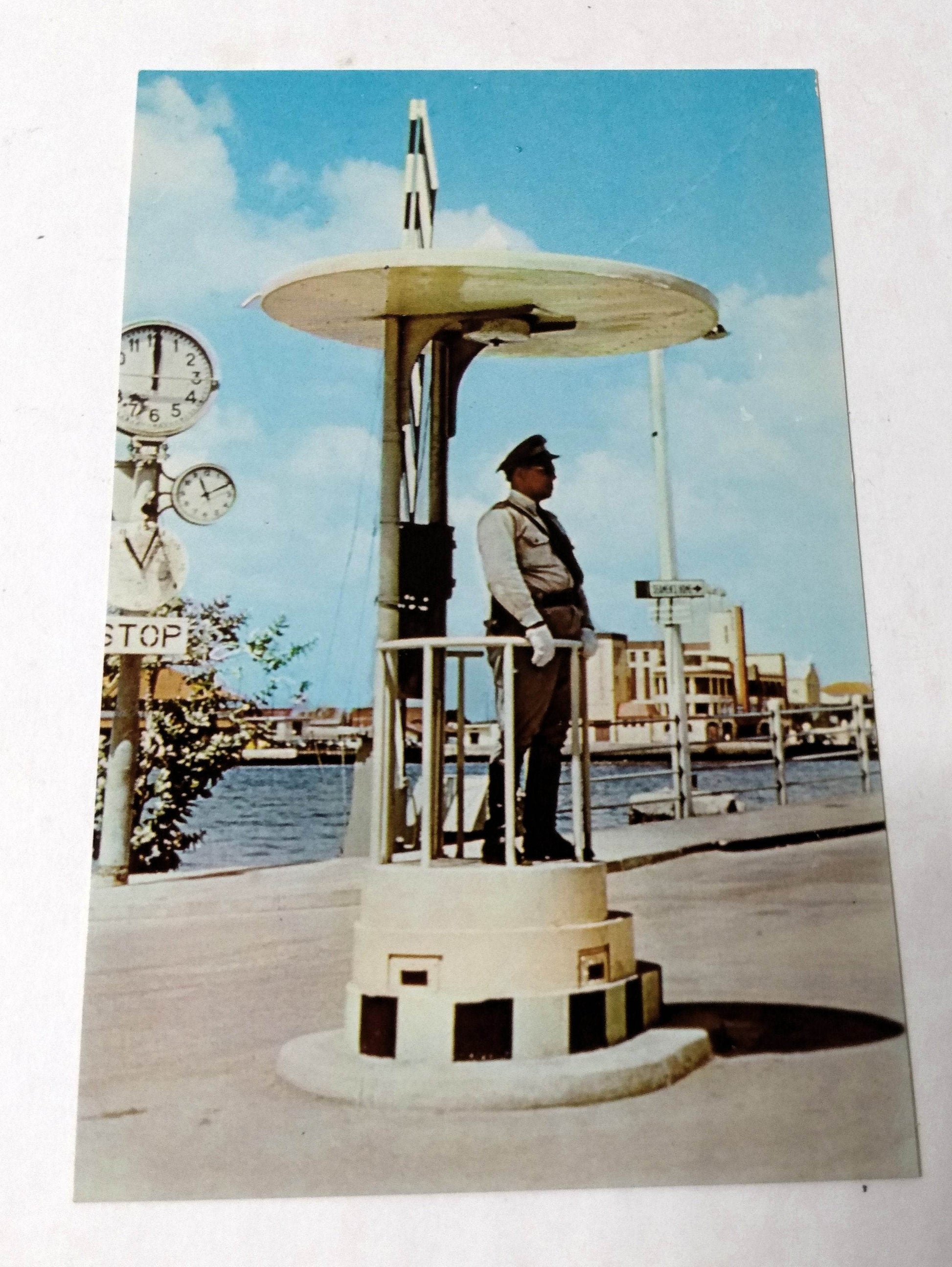 Policeman Directing Traffic Punda Pontoon Bridge Willemstad Curacao 1950's - TulipStuff