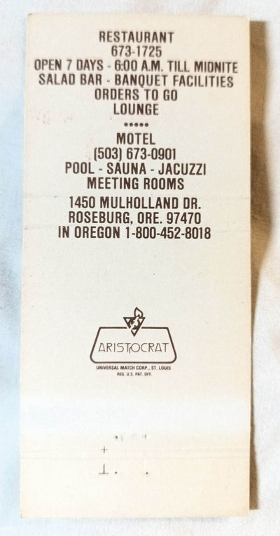 Windmill Inn Restaurants Roseburg Oregon Matchbook Cover 1980's - TulipStuff