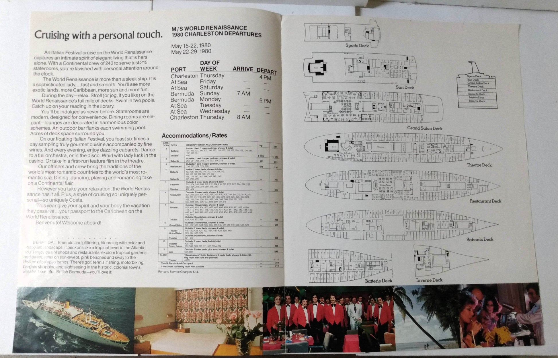 Costa ms World Renaissance Charleston SC Bermuda Cruises 1980 Brochure - TulipStuff
