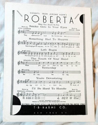 Yesterdays Roberta 1935 Ginger Rogers Fred Astaire Irene Dunn Sheet Music - TulipStuff
