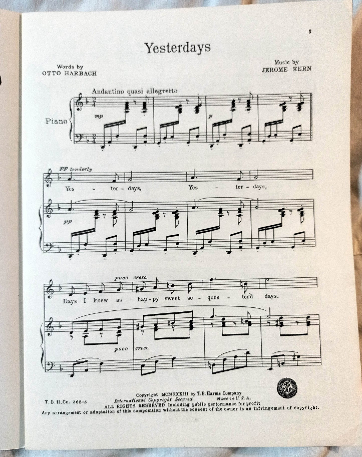 Yesterdays Roberta 1935 Ginger Rogers Fred Astaire Irene Dunn Sheet Music - TulipStuff