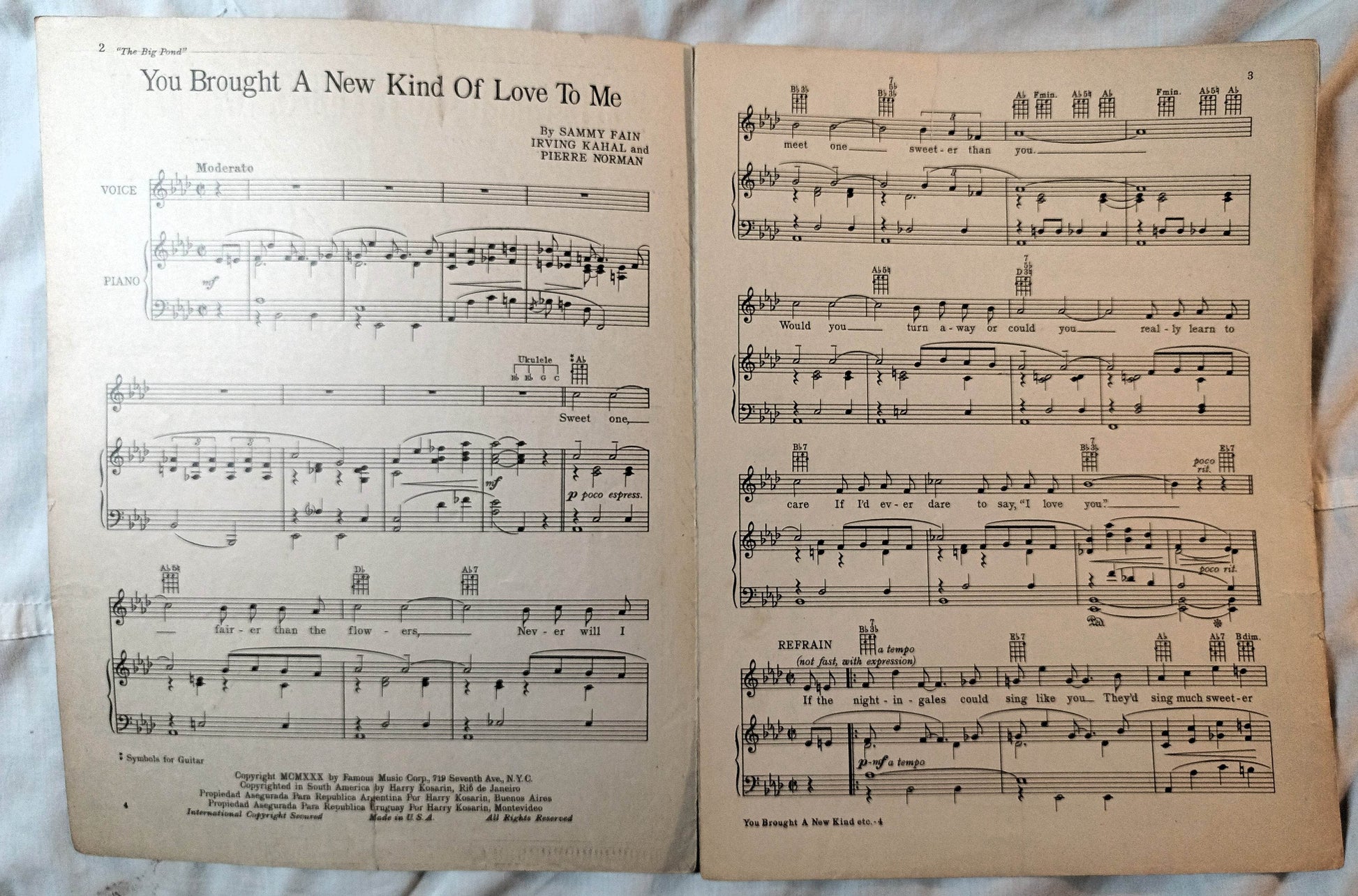 You Brought A New Kind Of Love To Me The Big Pond Sheet Music 1930 - TulipStuff
