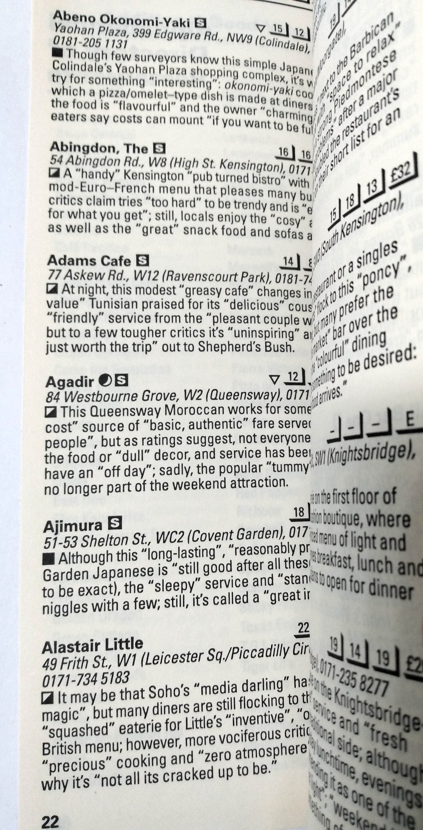 Zagat Survey London Restaurants 1998 UK - TulipStuff