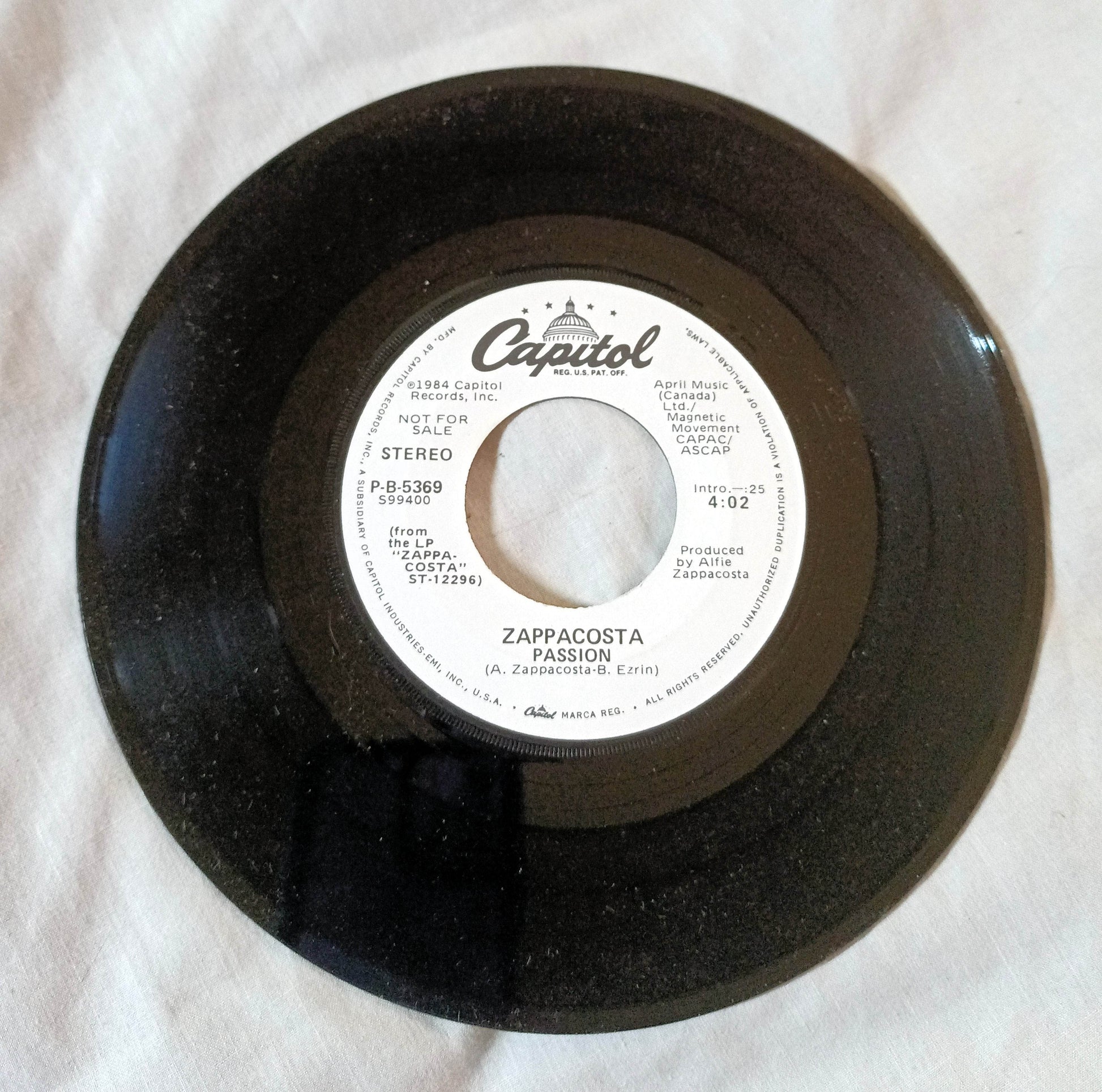 Zappacosta Passion Canadian Pop Rock 7" Vinyl Promo Capitol 1984 - TulipStuff