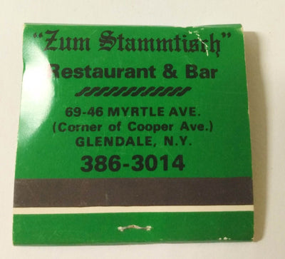 Zum Stammtisch German Restaurant Glendale New York Matchbook 1980's - TulipStuff