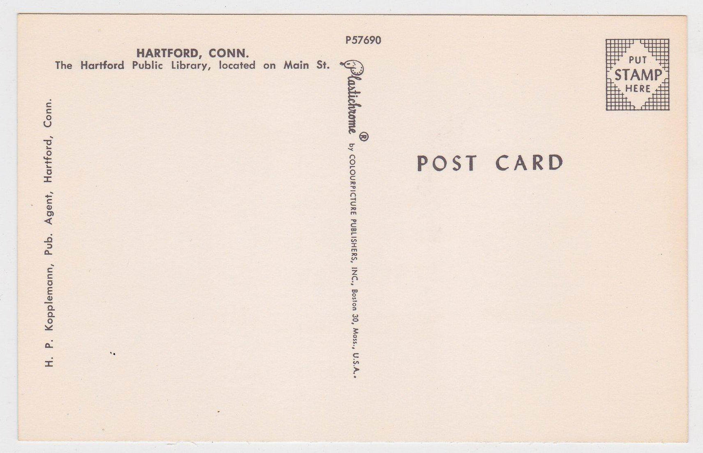 Hartford Public Library Main Street Connecticut 1950's Postcard - TulipStuff