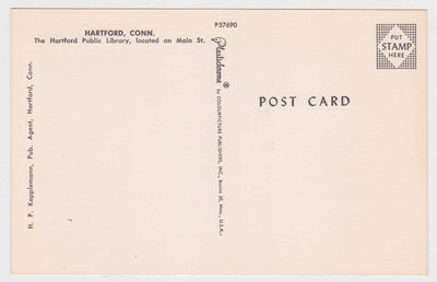Hartford Public Library Main Street Connecticut 1950's Postcard - TulipStuff