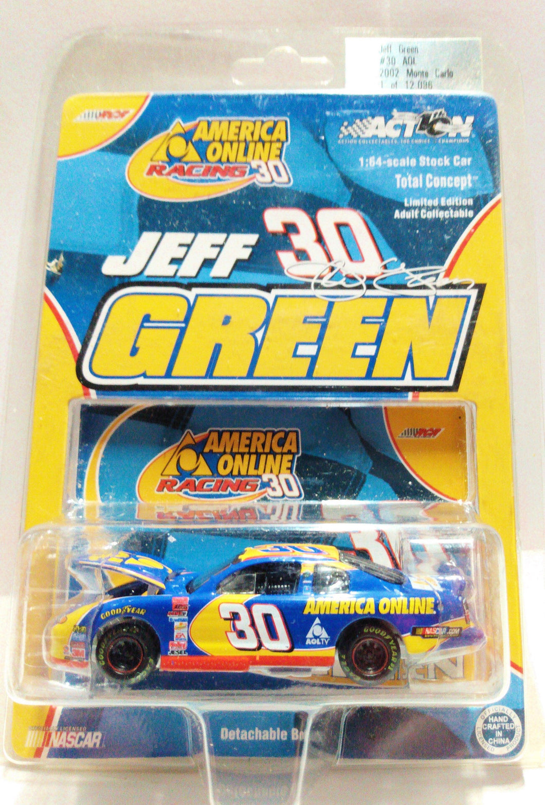 Action Racing 2002 Jeff Green AOL Monte Carlo NASCAR Racing Car - TulipStuff