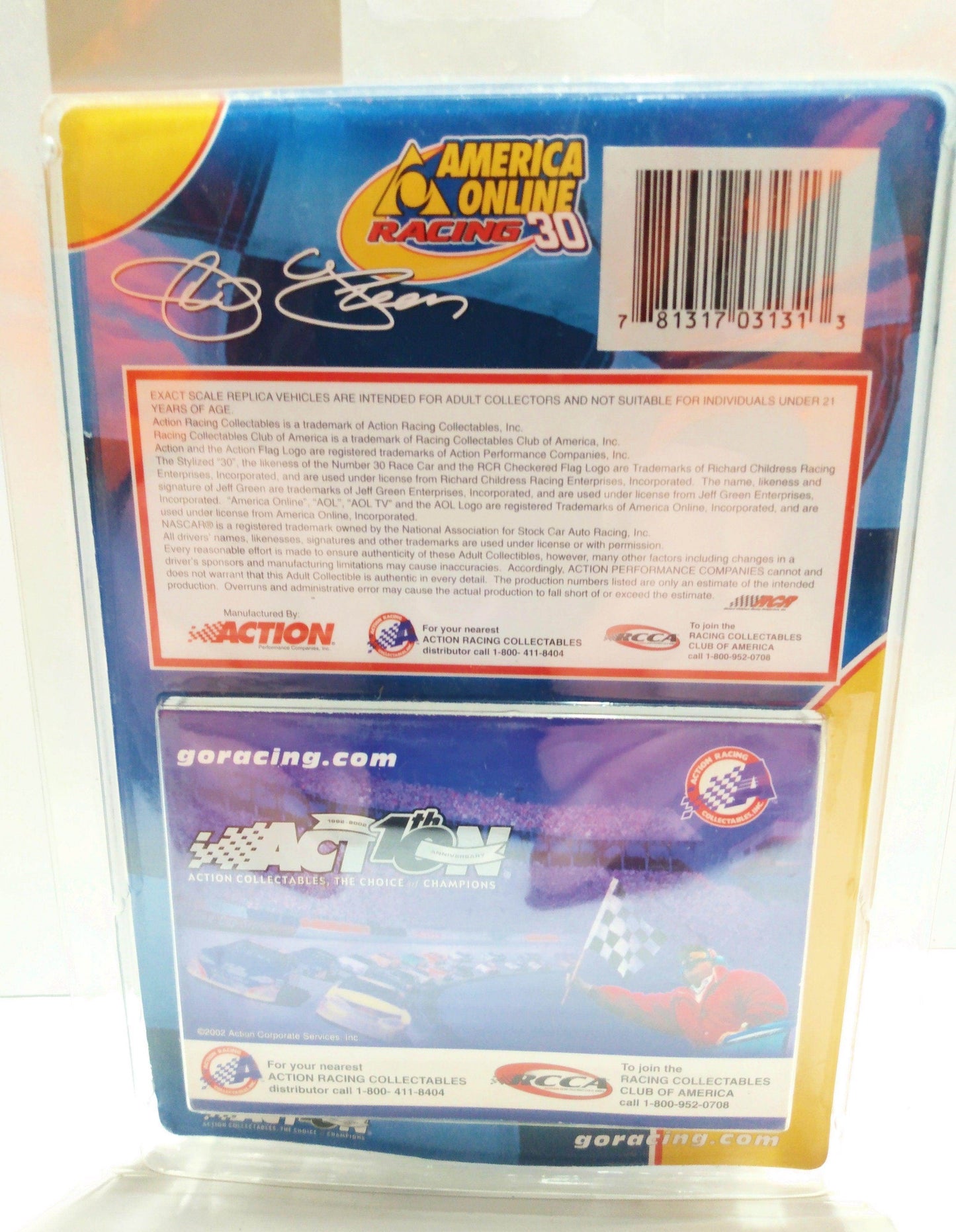 Action Racing 2002 Jeff Green AOL Monte Carlo NASCAR Racing Car - TulipStuff