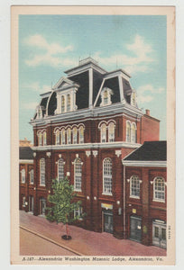 Alexandria Washington Masonic Lodge Virginia Linen Postcard 1940's - TulipStuff