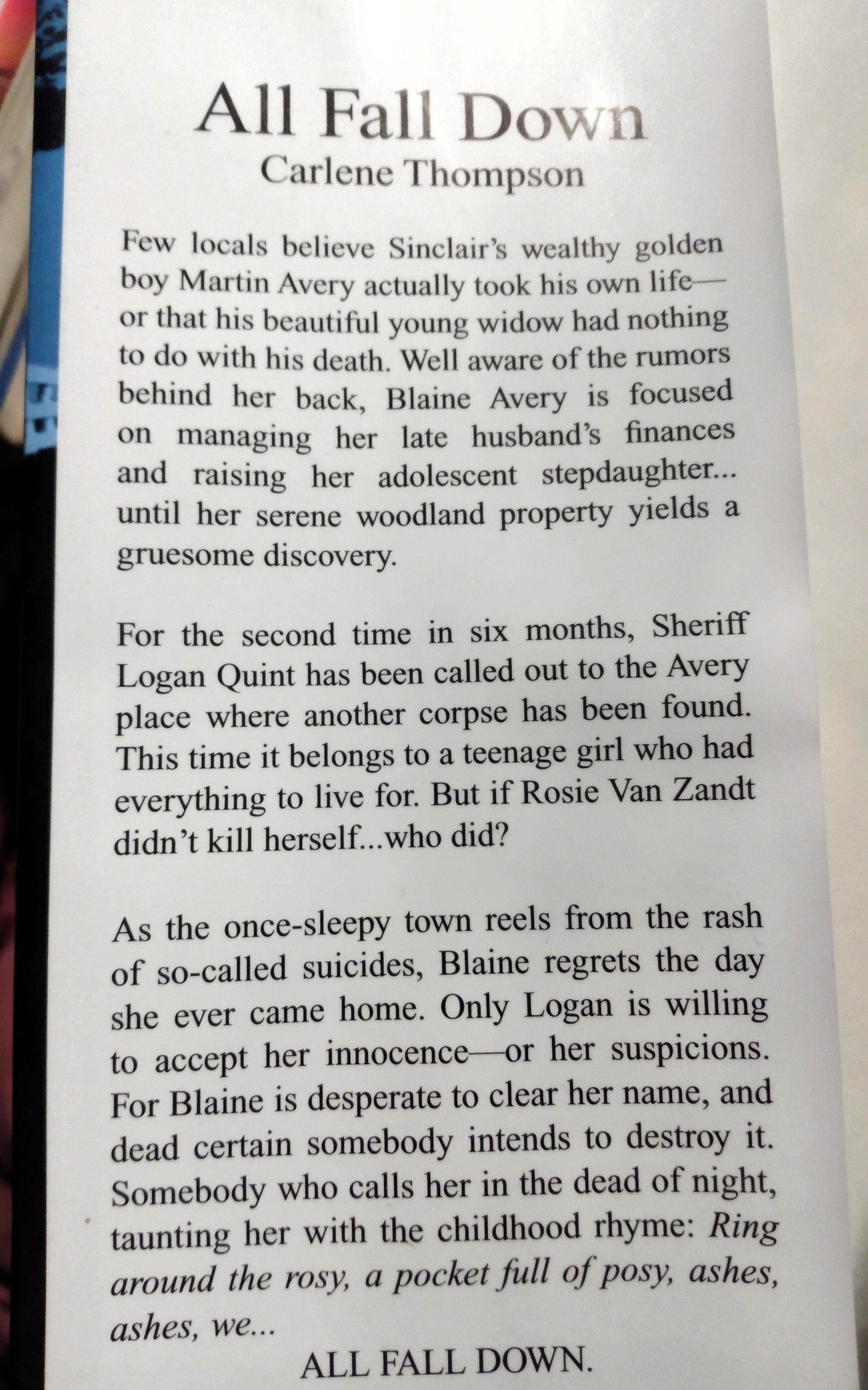 All Fall Down Carlene Thompson Thriller Mystery Hardcover - TulipStuff