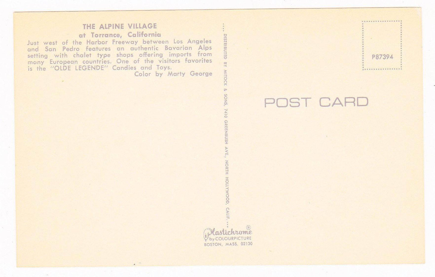 Alpine Village Torrance California 1960's Postcard - TulipStuff