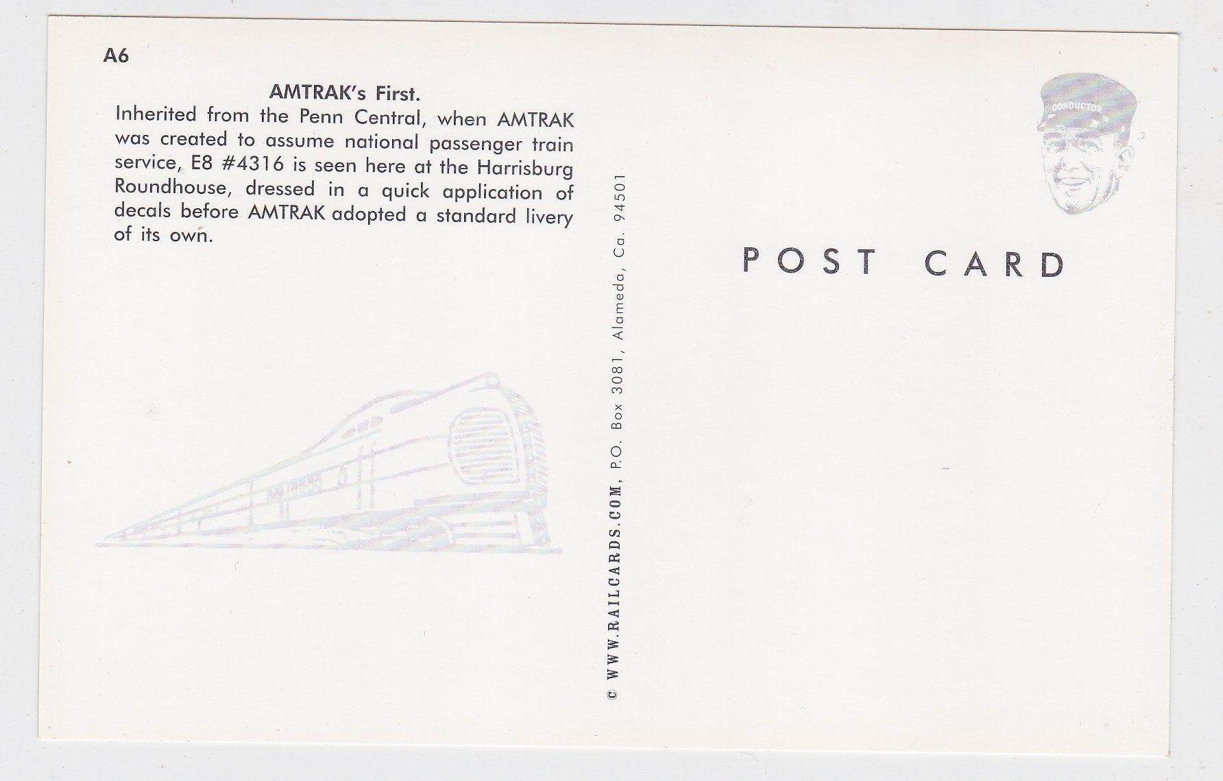 Amtrak First Locomotive EMD E8 Inherited Fom Penn Central Postcard - TulipStuff