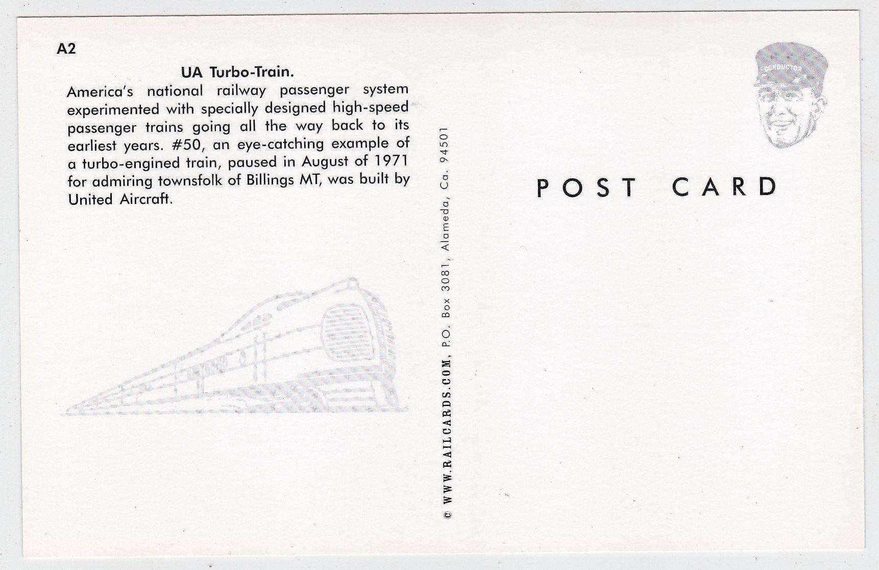 Amtrak UA Turbo Train Passenger Train At Billings Montana Postcard - TulipStuff