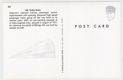 Amtrak UA Turbo Train Passenger Train At Billings Montana Postcard - TulipStuff