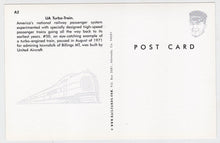Load image into Gallery viewer, Amtrak UA Turbo Train Passenger Train At Billings Montana Postcard - TulipStuff
