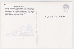 Amtrak ANF Turbo Liner Passenger Train Postcard - TulipStuff