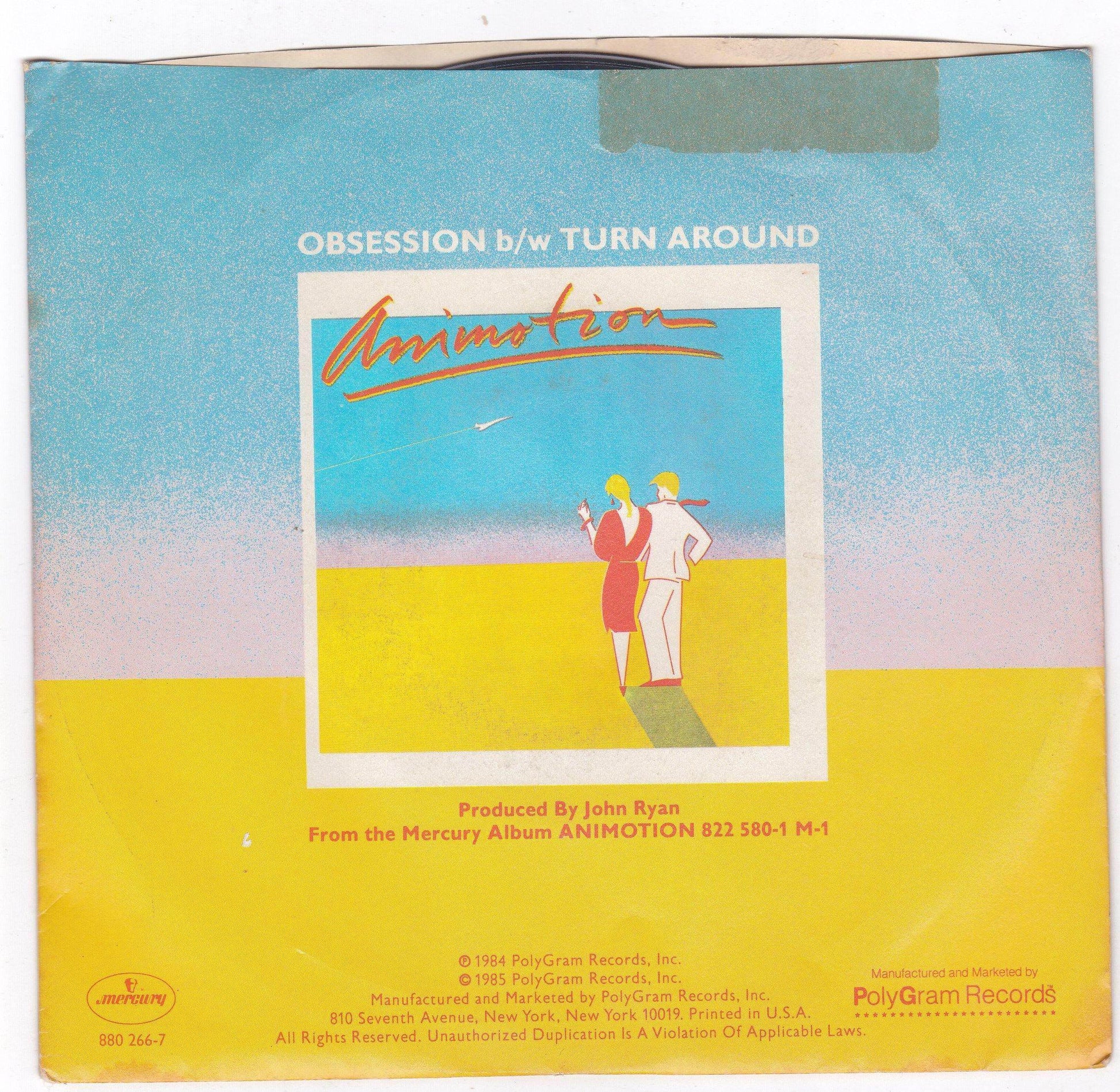 Animotion Obsession 7" 45rpm Vinyl Record Synthpop 1984 - TulipStuff