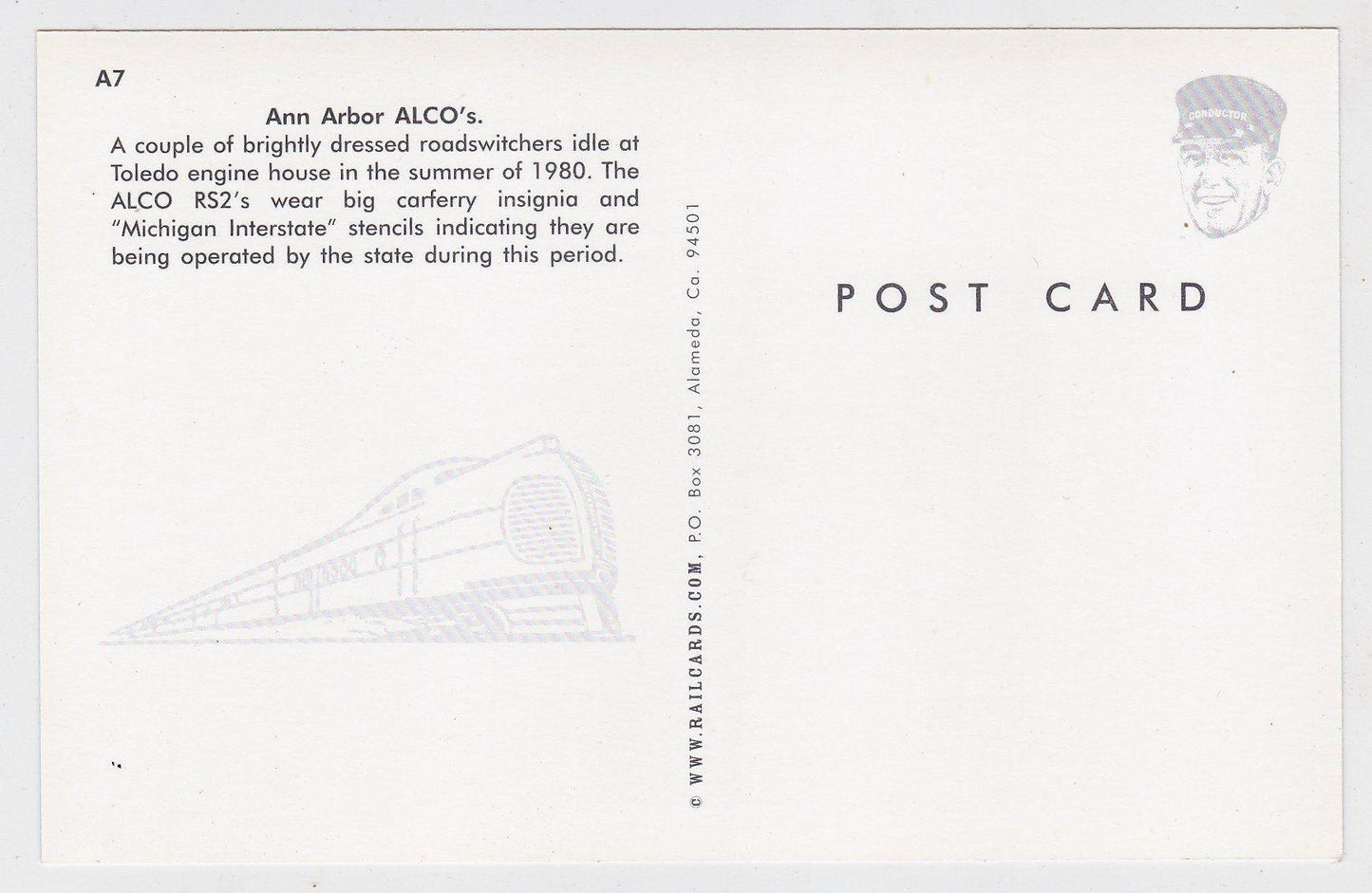 Ann Arbor Railroad Alco RS2  Diesel Switcher Locomotive 1980 - TulipStuff