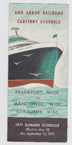 Ann Arbor Railroad Carferry Schedule Summer 1971 Manitowac - TulipStuff