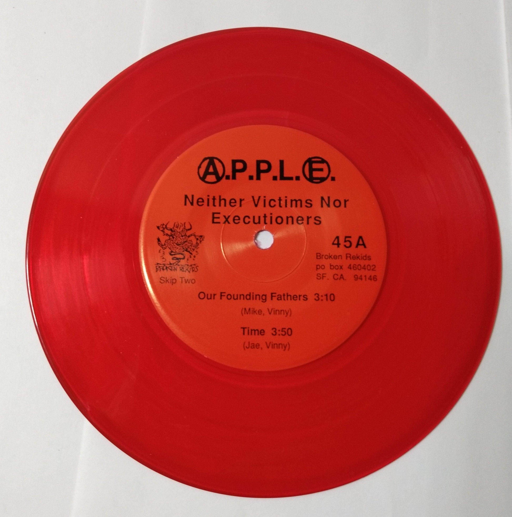 A.P.P.L.E. Neither Victims Nor Executioners 7" Red Vinyl NYHC 1991 - TulipStuff