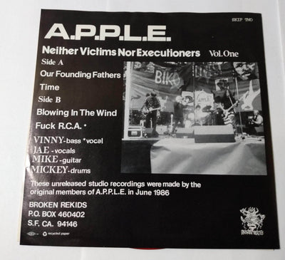 A.P.P.L.E. Neither Victims Nor Executioners 7" Red Vinyl NYHC 1991 - TulipStuff