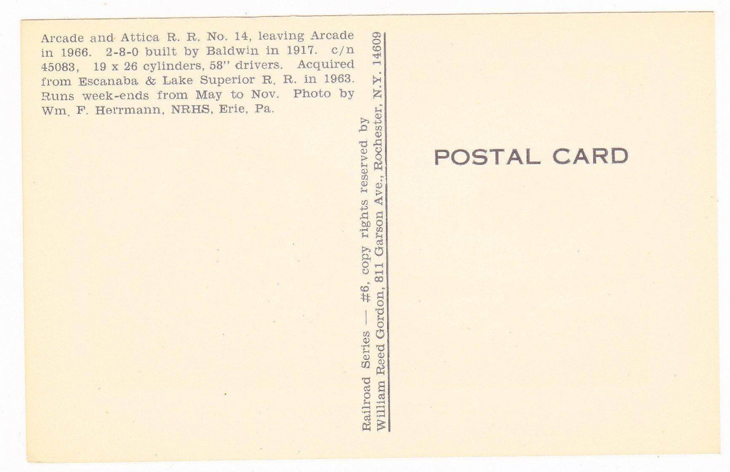 Arcade and Attica Railroad No 14 Baldwin 2-8-0 Steam Locomotive - TulipStuff