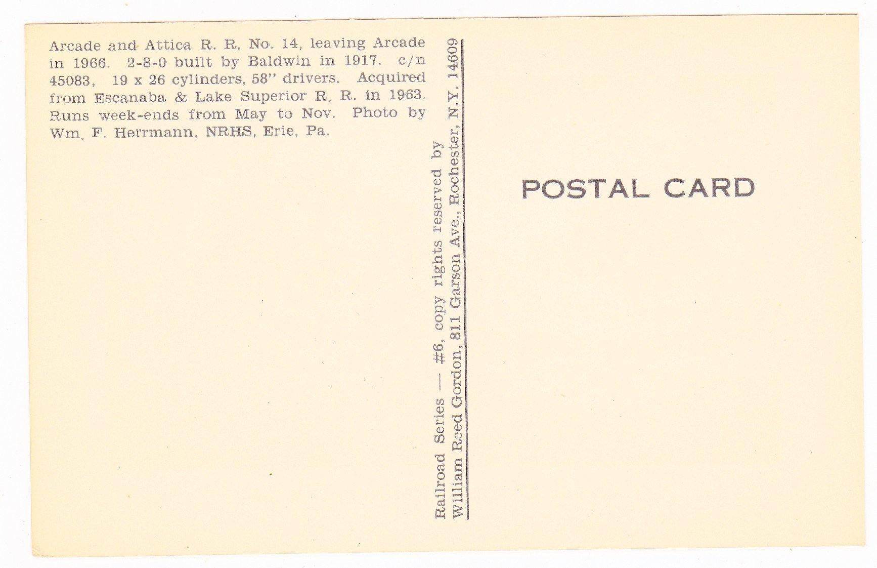 Arcade and Attica Railroad No 14 Baldwin 2-8-0 Steam Locomotive - TulipStuff