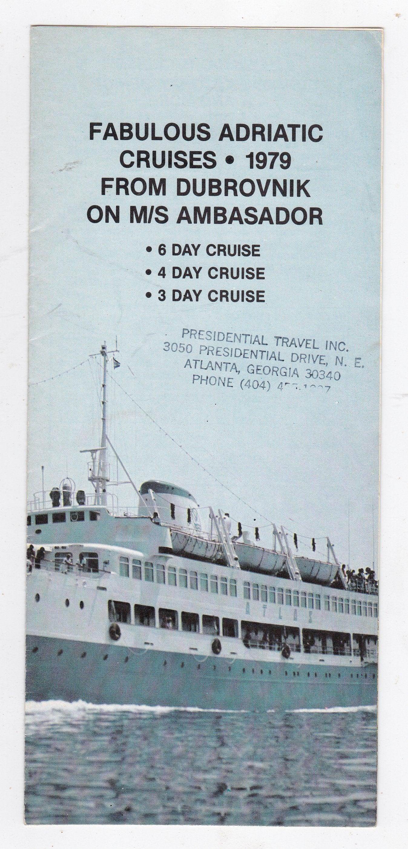 Atlas Jugoslavenska m/s Ambasador Yugoslavia Adriatic Cruises brochure 1979 - TulipStuff